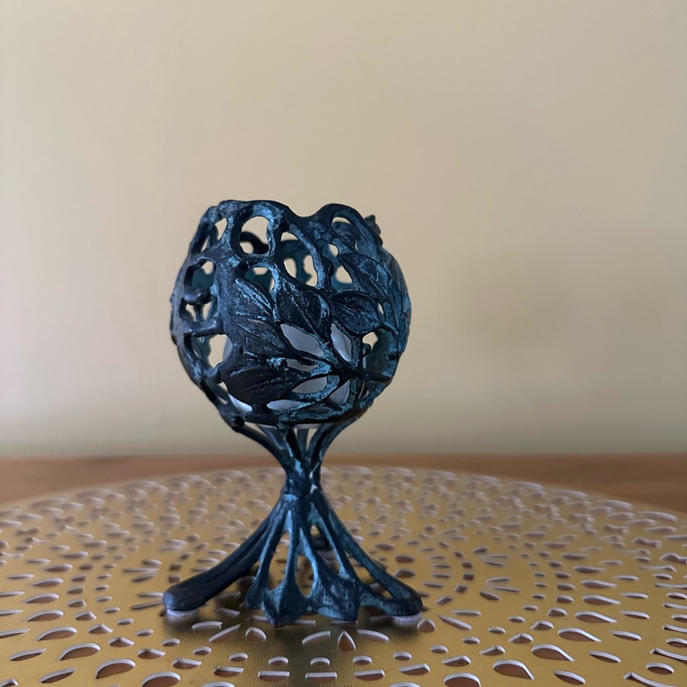 Ornate Black Metal Candle Holder